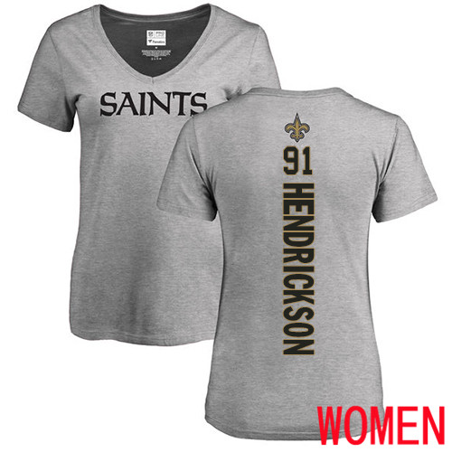 New Orleans Saints Ash Women Trey Hendrickson Backer V Neck NFL Football #91 T Shirt